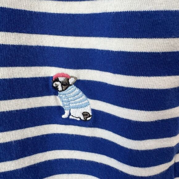Talbots Stripe Blue Top Nautical Embroidered Frenchie 100% Cotton Preppy Small - Picture 5 of 11